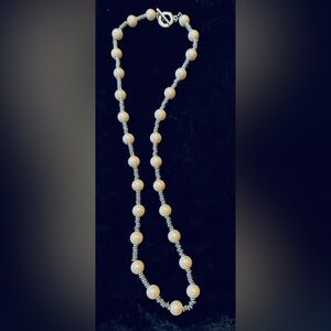 Chaps Faux Pearl and silvertone beaded necklace